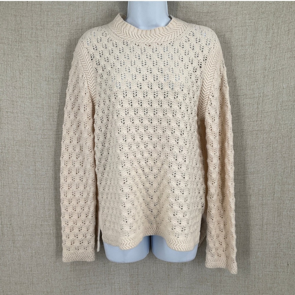 Rebecca Taylor La Vie Sweater Womens M Cream Wool Blend Pointelle Knit Boho Lux